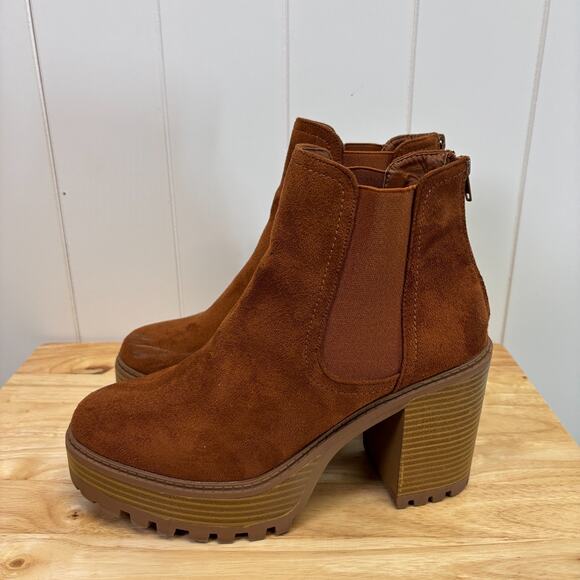 Diba Womens Boho Indie Chunky Ankle Platform Booties Size 11 Cognac Hipster - Picture 2 of 8